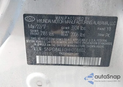 2017 Hyundai Elantra Limited из США, поврежденный, VIN 5NPD84LF0HH208802